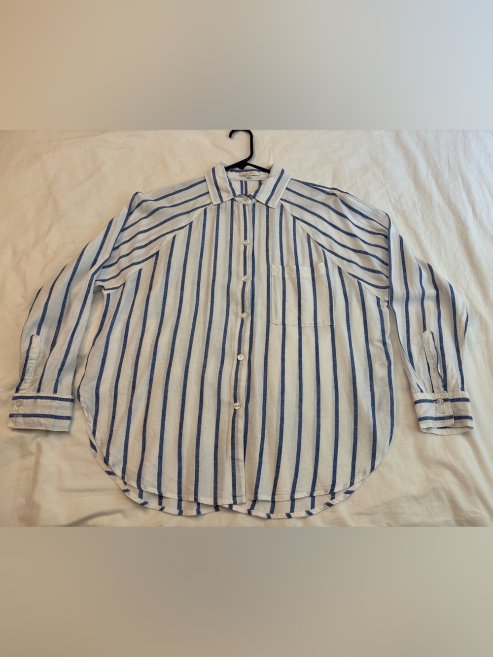 Z Supply White and Blue Striped Button-Down Shirt